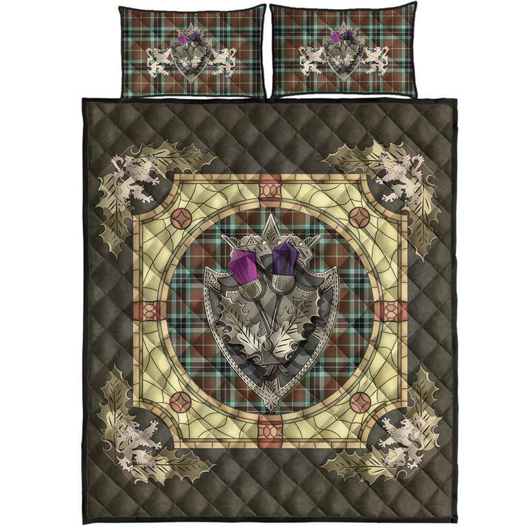 Scottish Thomson Hunting Modern Clan Tartan Quilt Bed Set - Crystal Thistle Shield Tartan Blether 1