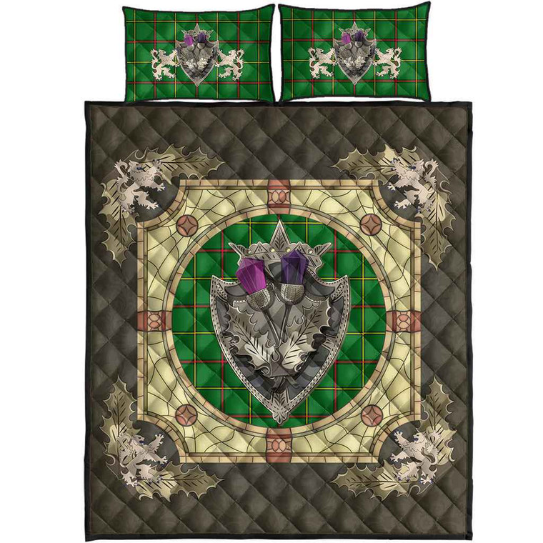 Scottish Tribe of Mar Clan Tartan Quilt Bed Set - Crystal Thistle Shield Tartan Blether 1