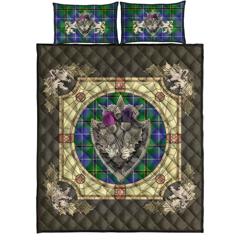Scottish Turnbull Hunting Clan Tartan Quilt Bed Set - Crystal Thistle Shield Tartan Blether 1