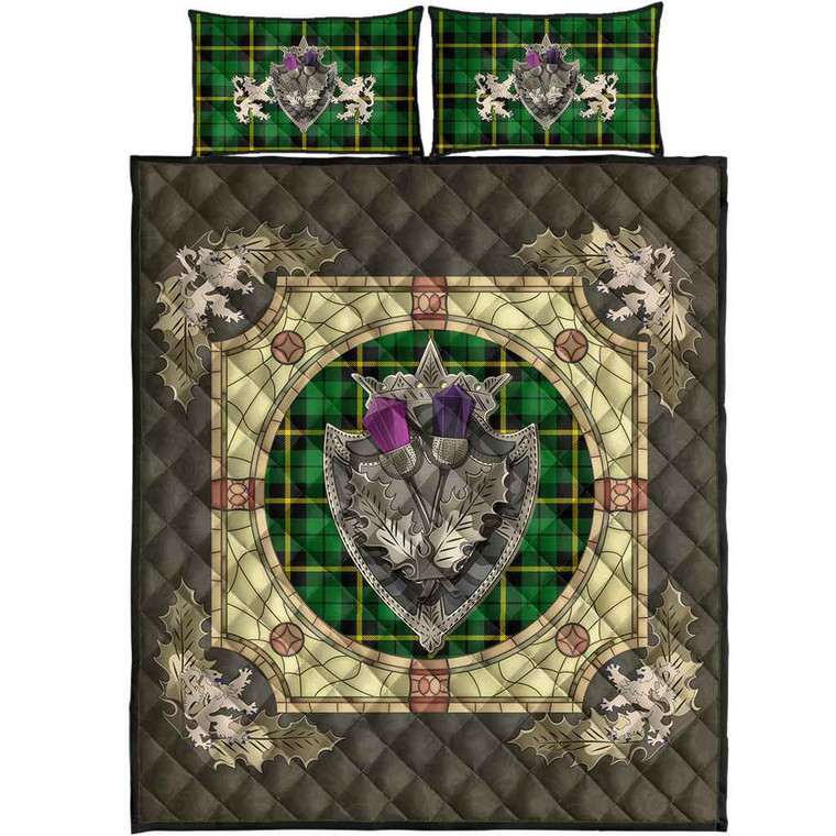 Scottish Wallace Hunting - Green Clan Tartan Quilt Bed Set - Crystal Thistle Shield Tartan Blether 1