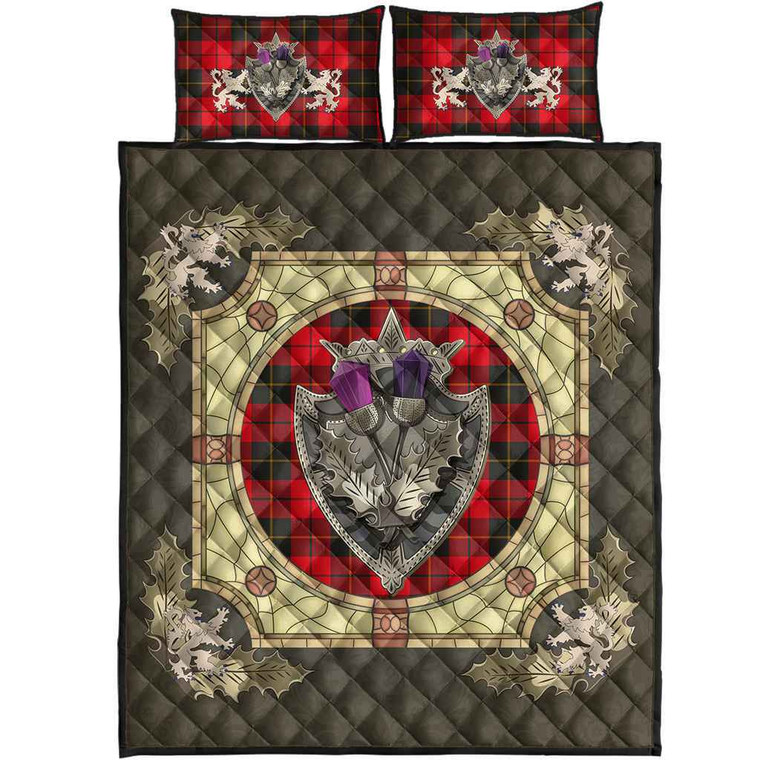 Scottish Wallace Weathered Clan Tartan Quilt Bed Set - Crystal Thistle Shield Tartan Blether 1