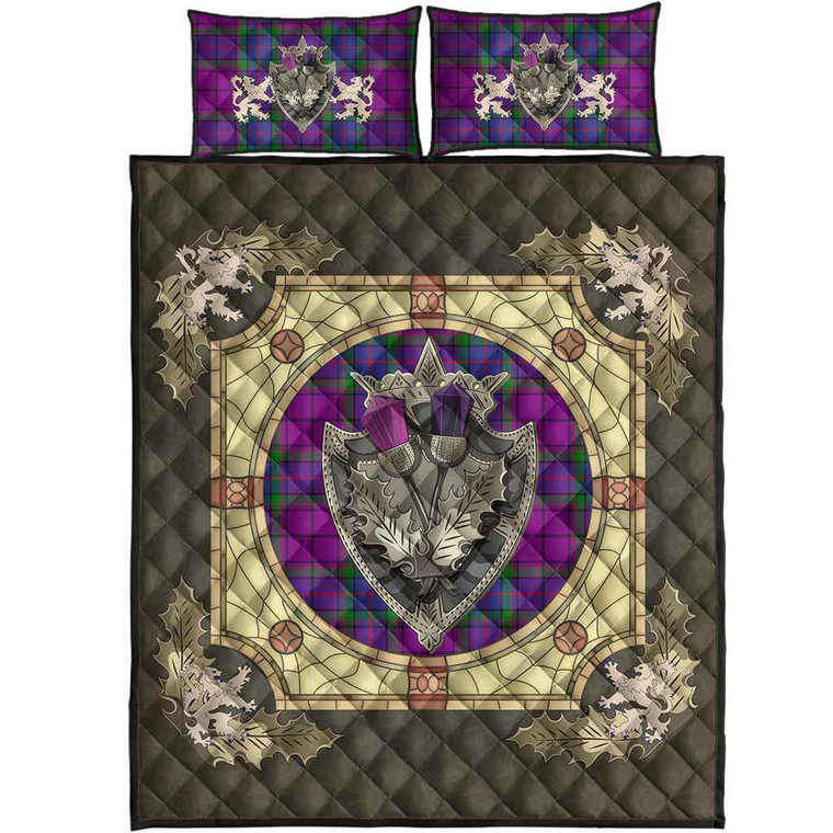 Scottish Wardlaw Modern Clan Tartan Quilt Bed Set - Crystal Thistle Shield Tartan Blether 1