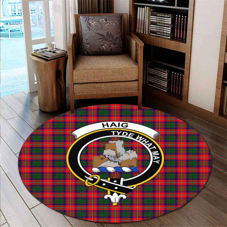 Scottish Haig Clan Crest Tartan Round Rug Tartan Blether 2