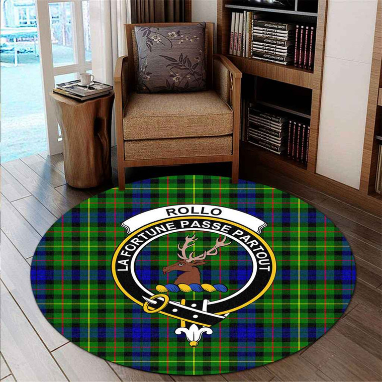 Scottish Rollo Clan Crest Tartan Round Rug Tartan Blether 2