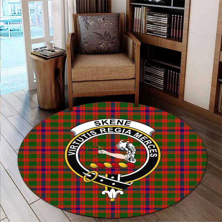 Scottish Skene Clan Crest Tartan Round Rug Tartan Blether 2