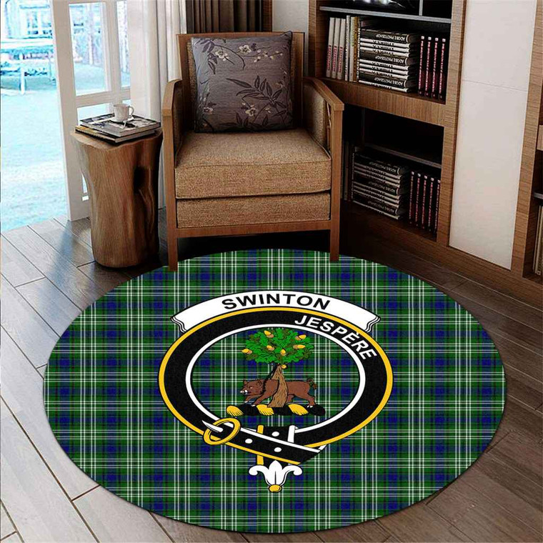 Scottish Swinton Clan Crest Tartan Round Rug Tartan Blether 2