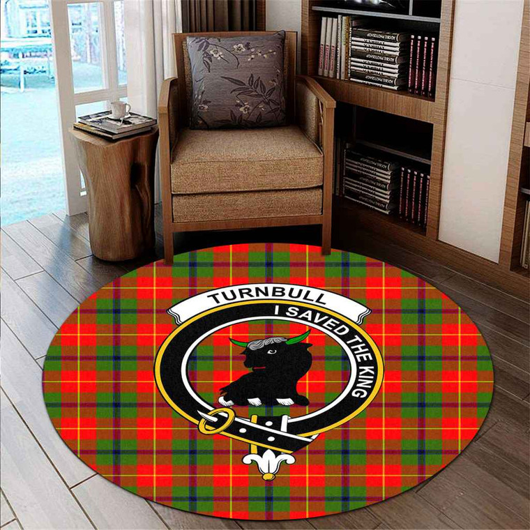 Scottish Turnbull Clan Crest Tartan Round Rug Tartan Blether 2