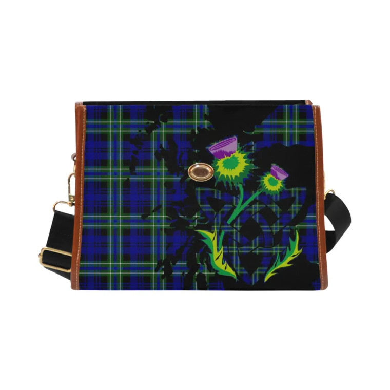 Scottish Arbuthnot Modern Clan Tartan Waterproof Canvas Bag With Thistle Tartan Blether 2
