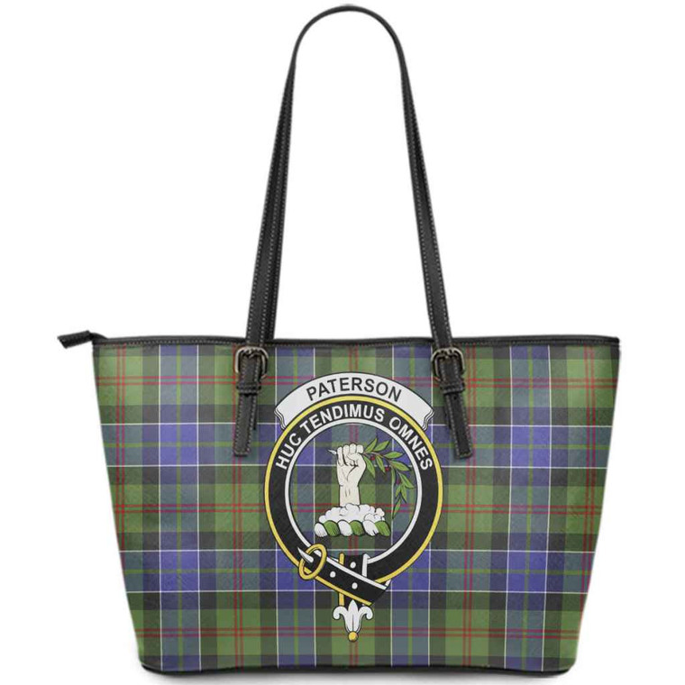 Scottish Paterson Clan Crest Tartan Leather Tote Tartan Blether