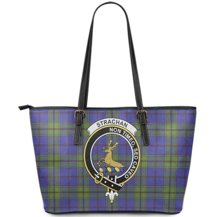 Scottish Strachan Clan Crest Tartan Leather Tote Tartan Blether