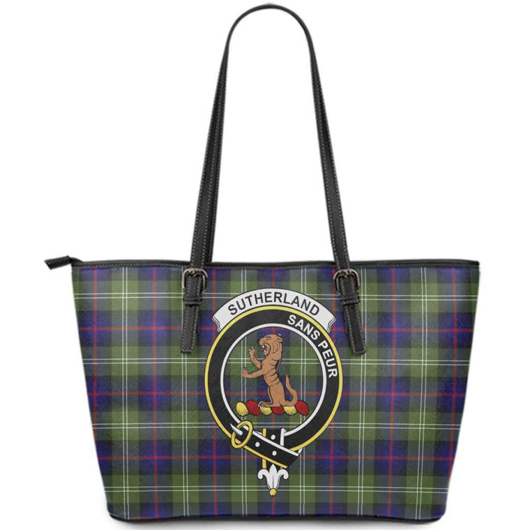 Scottish Sutherland II Clan Crest Tartan Leather Tote Tartan Blether