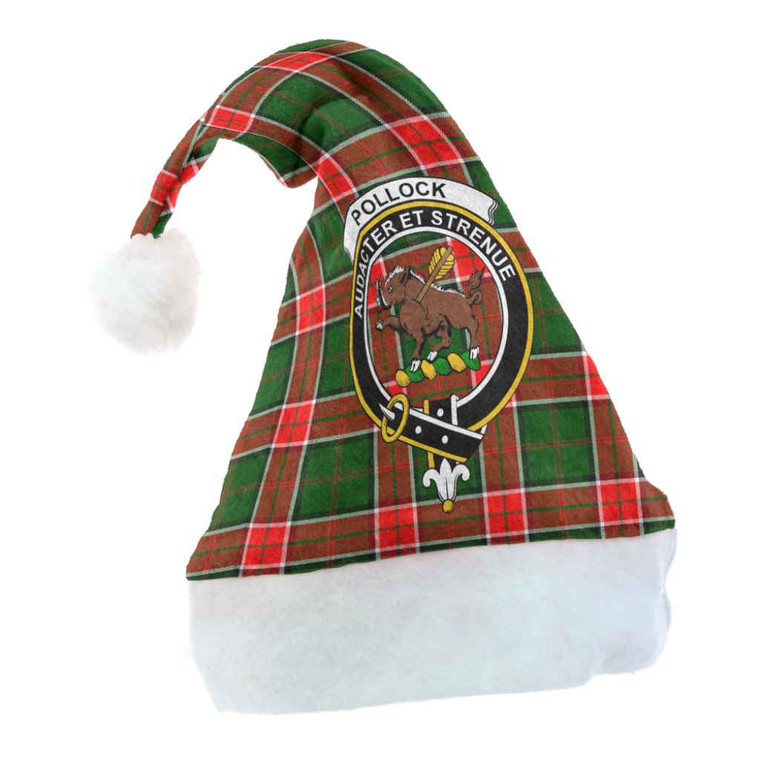 Scottish Pollock Clan Crest Tartan Christmas Hat Front Tartan Blether