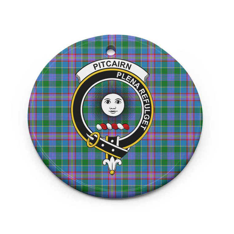 Scottish Pitcairn Clan Crest Tartan Ceramic Ornament Circle Shape Tartan Blether