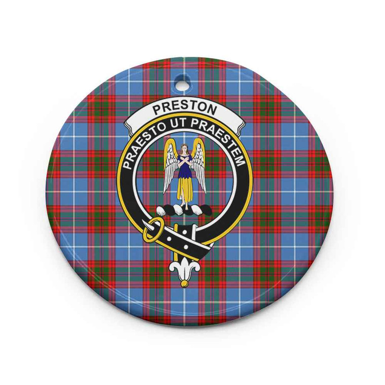 Scottish Preston Clan Crest Tartan Ceramic Ornament Circle Shape Tartan Blether