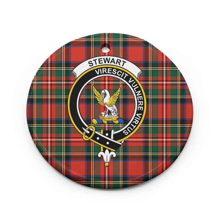Scottish Stewart (High Stewards) Clan Crest Tartan Ceramic Ornament Circle Shape Tartan Blether