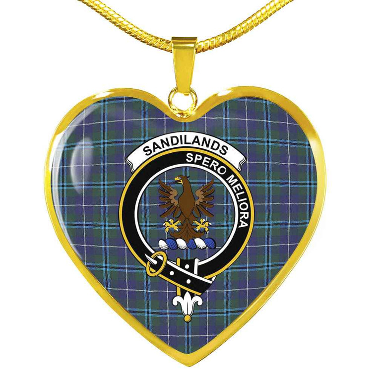 Scottish Sandilands Clan Crest Tartan Necklace Heart Tartan Blether 2