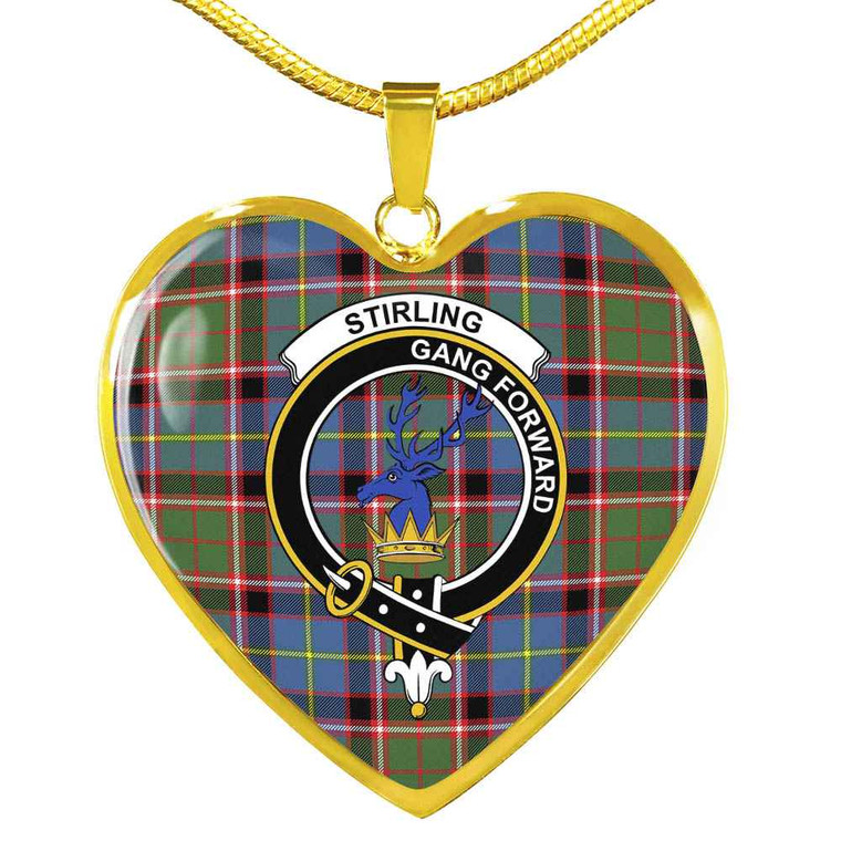 Scottish Stirling (of Cadder-Present Chief) Clan Crest Tartan Necklace Heart Tartan Blether 2