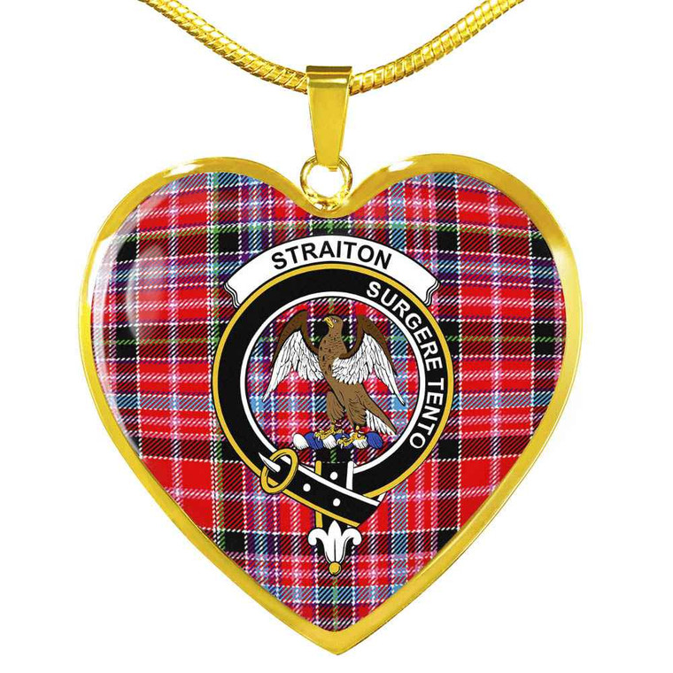 Scottish Straiton Clan Crest Tartan Necklace Heart Tartan Blether 2
