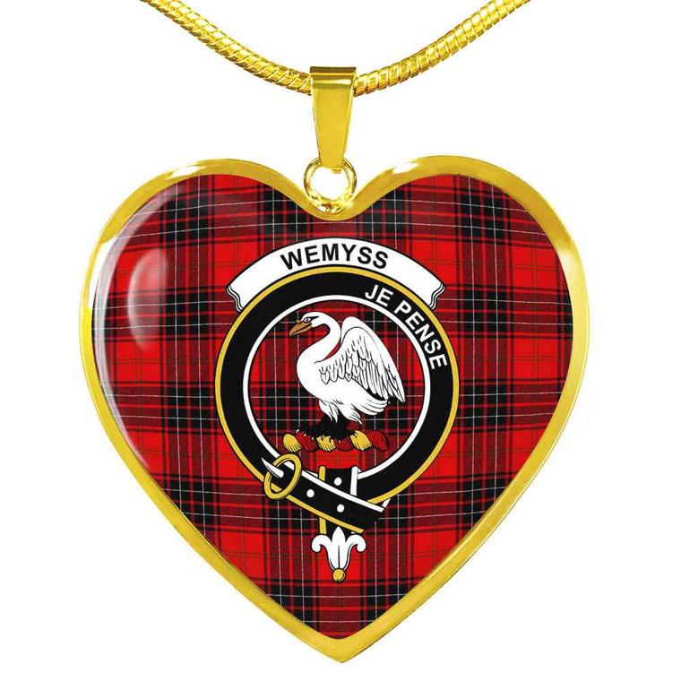 Scottish Wemyss Clan Crest Tartan Necklace Heart Tartan Blether 2