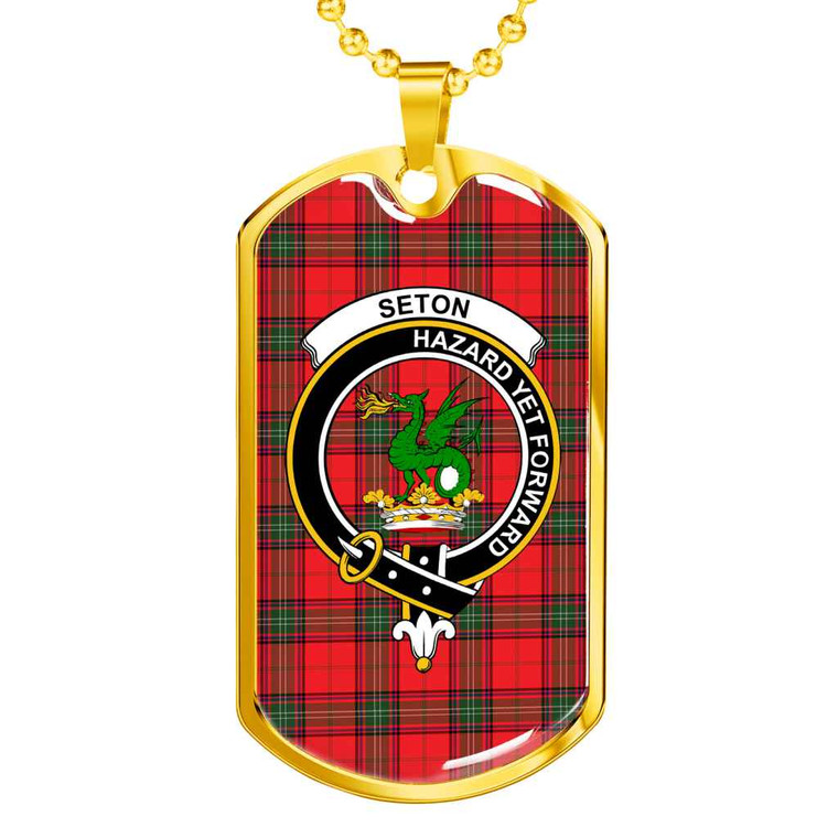 Scottish Seton Clan Crest Tartan Military Dog Tag Necklace Tartan Blether 2