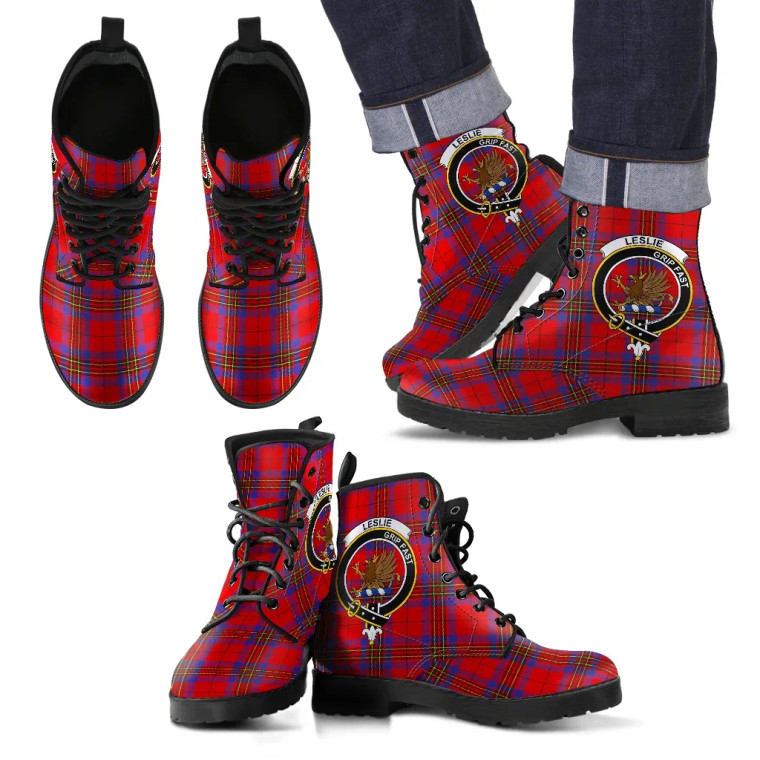 Scottish Leslie Modern Clan Crest Tartan Leather Boots
