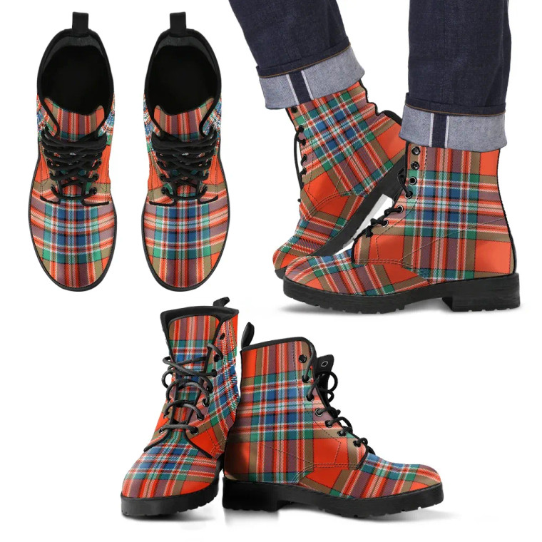 Scottish MacFarlane Ancient Clan Tartan Leather Boots