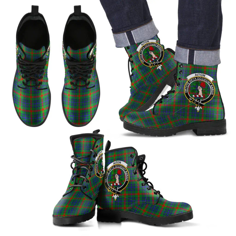 Scottish Aiton Clan Crest Tartan Leather Boots