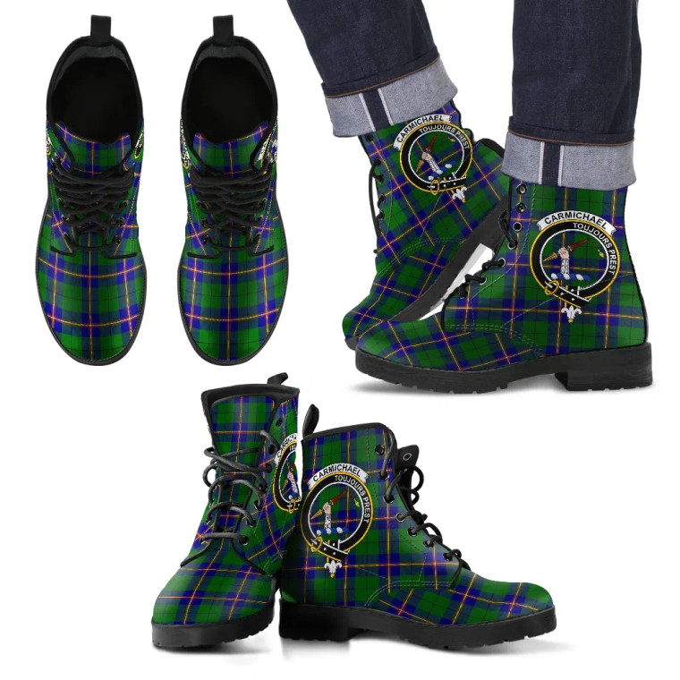 Scottish Carmichael Modern Clan Crest Tartan Leather Boots