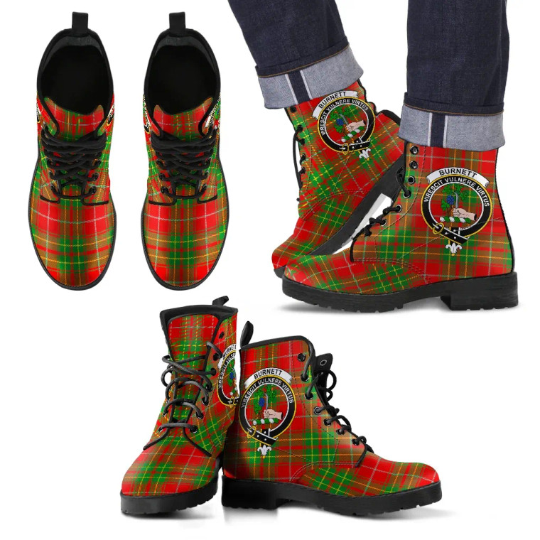 Scottish Burnett Ancient Clan Crest Tartan Leather Boots