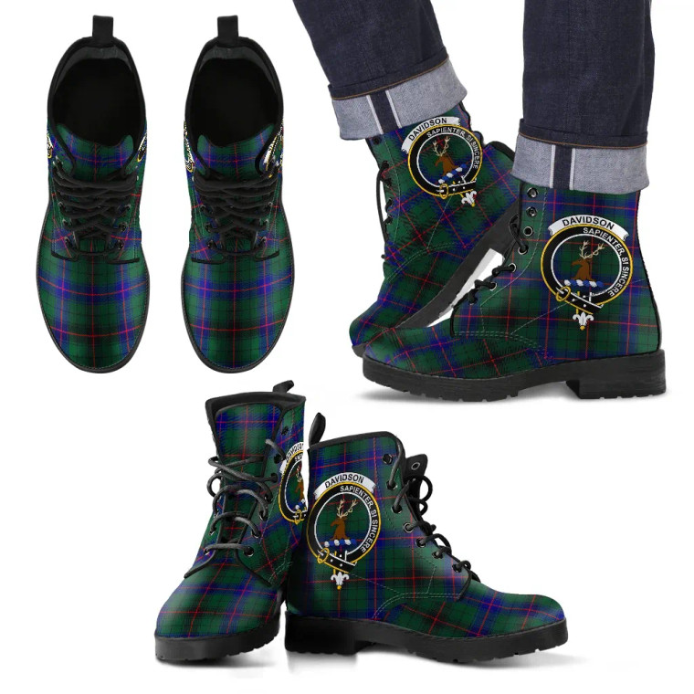 Scottish Davidson Modern Clan Crest Tartan Leather Boots