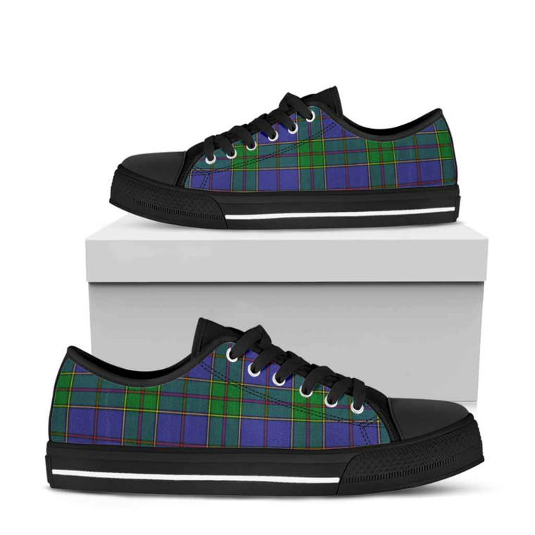 Scottish Strachan Clan Tartan Low Top Shoes Black Sole Tartan Blether
