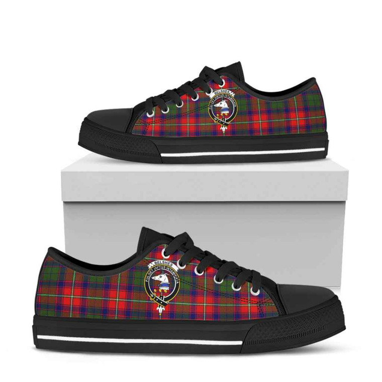 Scottish Belshes Clan Crest Tartan Low Top Shoes Black Sole Tartan Blether
