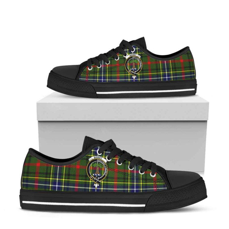 Scottish Bisset Clan Crest Tartan Low Top Shoes Black Sole Tartan Blether