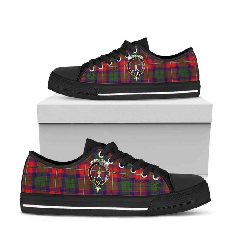 Scottish Charteris (Earl of Wemyss) Clan Crest Tartan Low Top Shoes Black Sole Tartan Blether