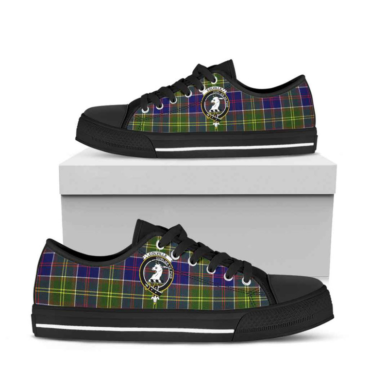 Scottish Colville Clan Crest Tartan Low Top Shoes Black Sole Tartan Blether