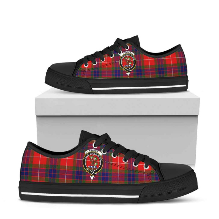 Scottish Fraser Clan Crest Tartan Low Top Shoes Black Sole Tartan Blether