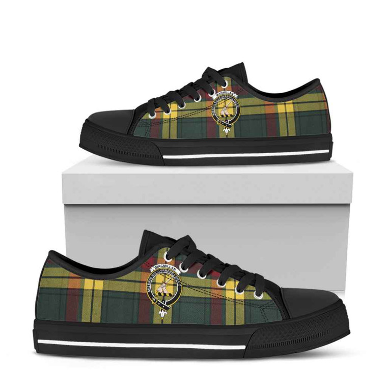 Scottish MacMillan Clan Crest Tartan Low Top Shoes Black Sole Tartan Blether