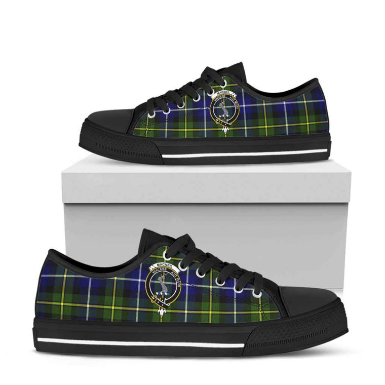 Scottish MacNeill of Barra Clan Crest Tartan Low Top Shoes Black Sole Tartan Blether