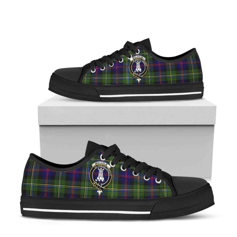 Scottish Malcolm (or MacCallum) Clan Crest Tartan Low Top Shoes Black Sole Tartan Blether