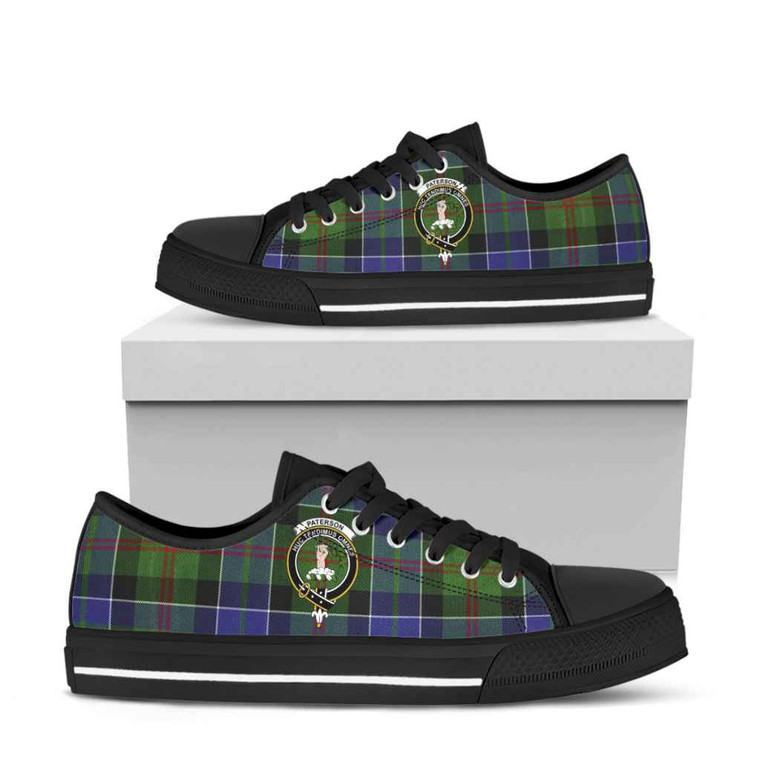 Scottish Paterson Clan Crest Tartan Low Top Shoes Black Sole Tartan Blether