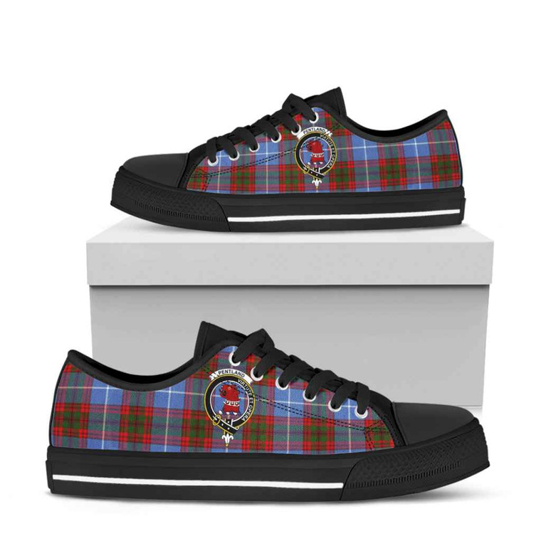 Scottish Pentland Clan Crest Tartan Low Top Shoes Black Sole Tartan Blether
