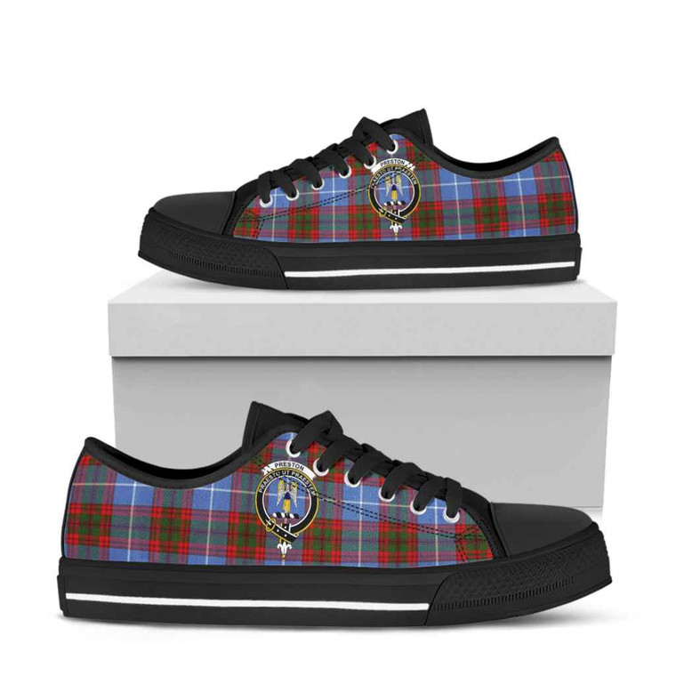 Scottish Preston Clan Crest Tartan Low Top Shoes Black Sole Tartan Blether