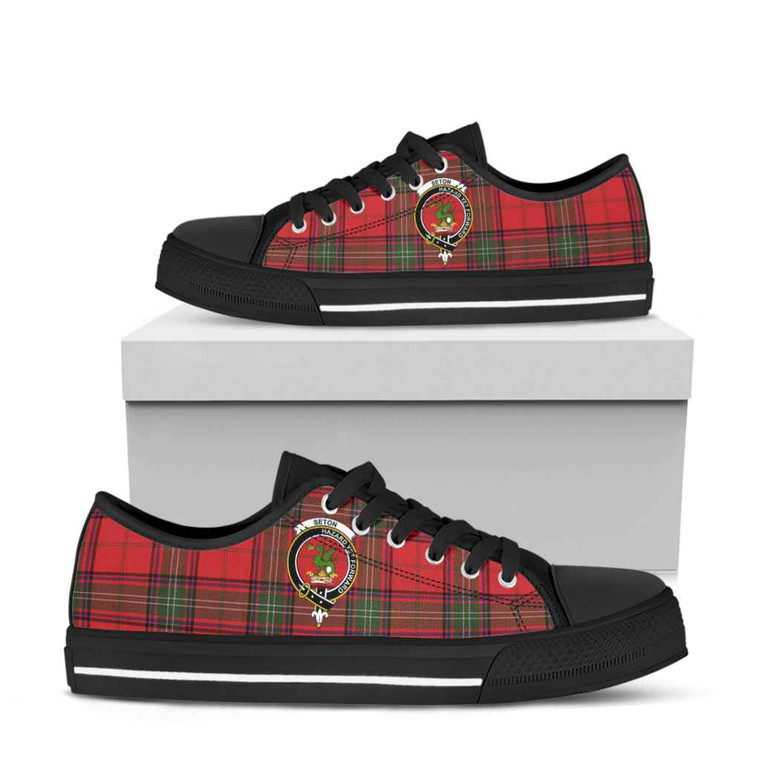 Scottish Seton Clan Crest Tartan Low Top Shoes Black Sole Tartan Blether