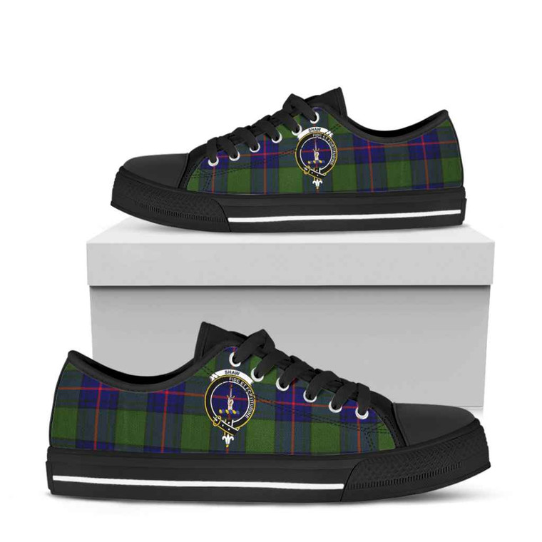 Scottish Shaw (of Tordarroch) Clan Crest Tartan Low Top Shoes Black Sole Tartan Blether