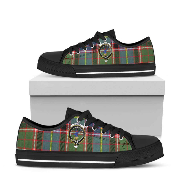 Scottish Stirling (of Cadder-Present Chief) Clan Crest Tartan Low Top Shoes Black Sole Tartan Blether