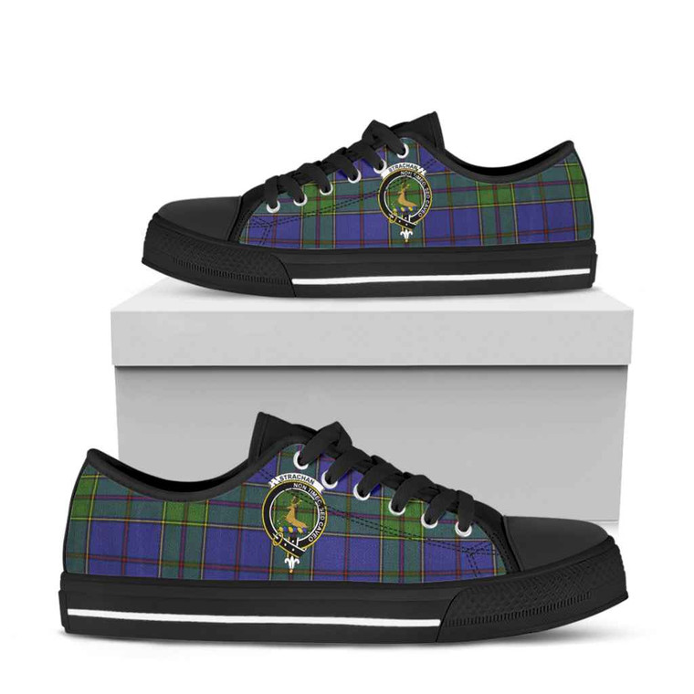 Scottish Strachan Clan Crest Tartan Low Top Shoes Black Sole Tartan Blether