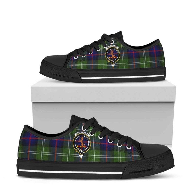 Scottish Sutherland II Clan Crest Tartan Low Top Shoes Black Sole Tartan Blether