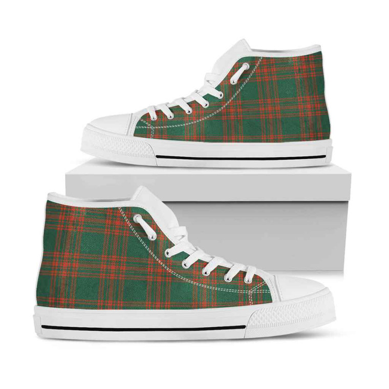 Scottish Menzies Green Ancient Clan Tartan High Top Shoes White Sole Tartan Blether