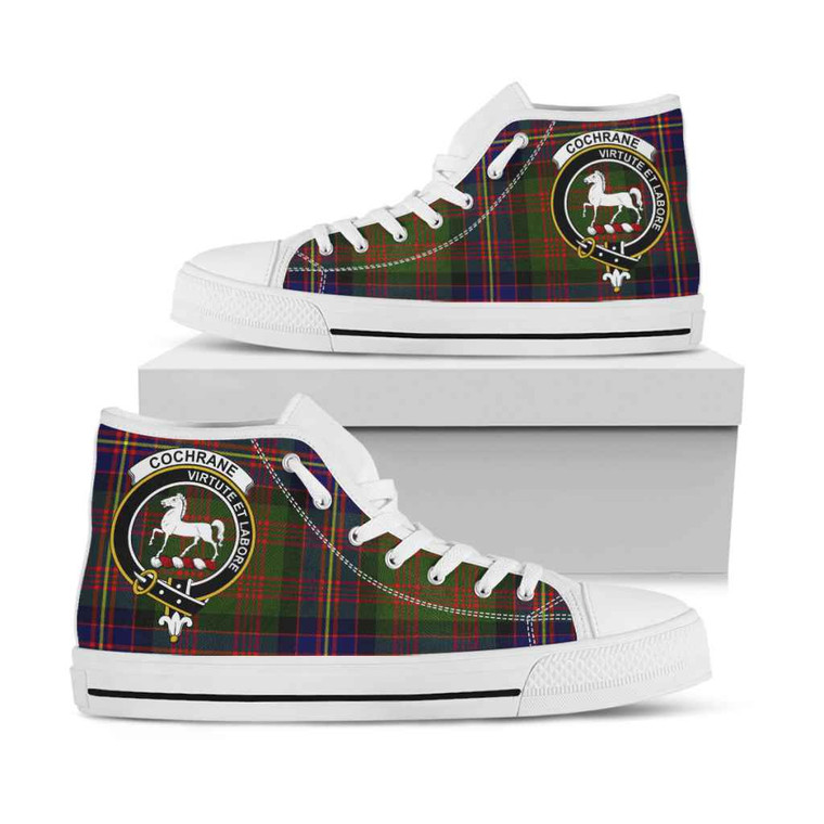 Scottish Cochrane Clan Crest Tartan High Top Shoes White Sole Tartan Blether