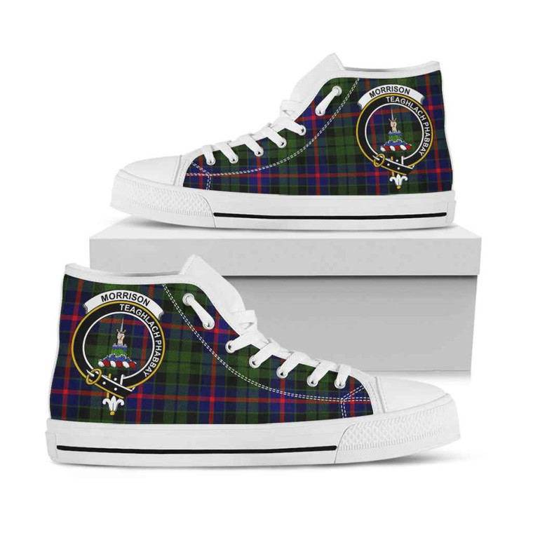 Scottish Morrison Clan Crest Tartan High Top Shoes White Sole Tartan Blether